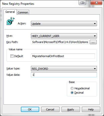 MigrateNormalOnFirstBoot properties